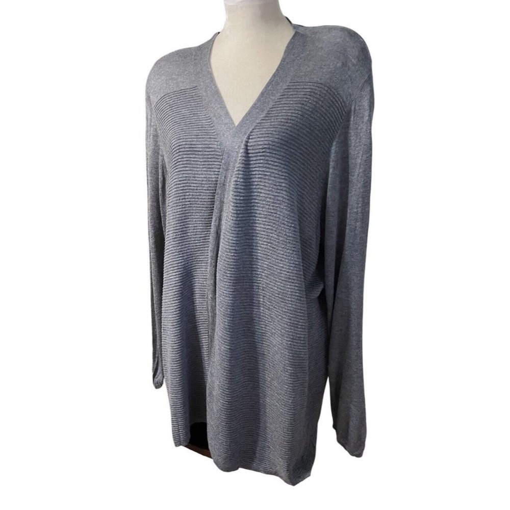 Croft and Barrow Cardigan Sweater Plus Size 2X Solid Gray Solid V Neck Long Slee